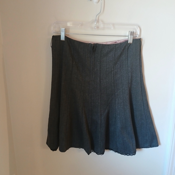 Stooshy Gray Herringbone Trumpet Skirt With Black Lace Trim Size S - Picture 2 of 9